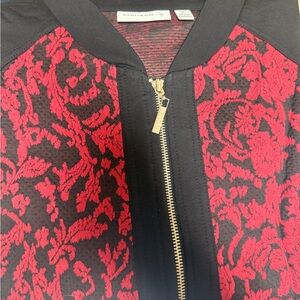 Susan Graver Women's Black and Red Floral Bomber Jacket